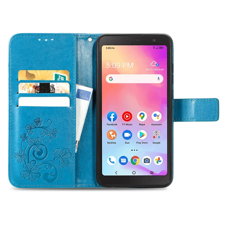 For TCL A509DL / A3 Four-leaf Clasp Embossed Leather Phone Case