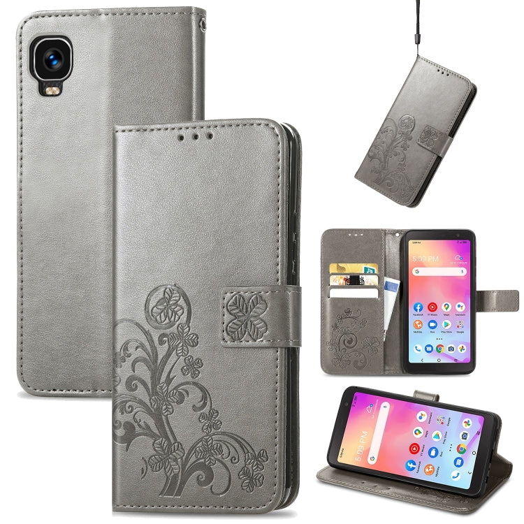 For TCL A509DL / A3 Four-leaf Clasp Embossed Leather Phone Case