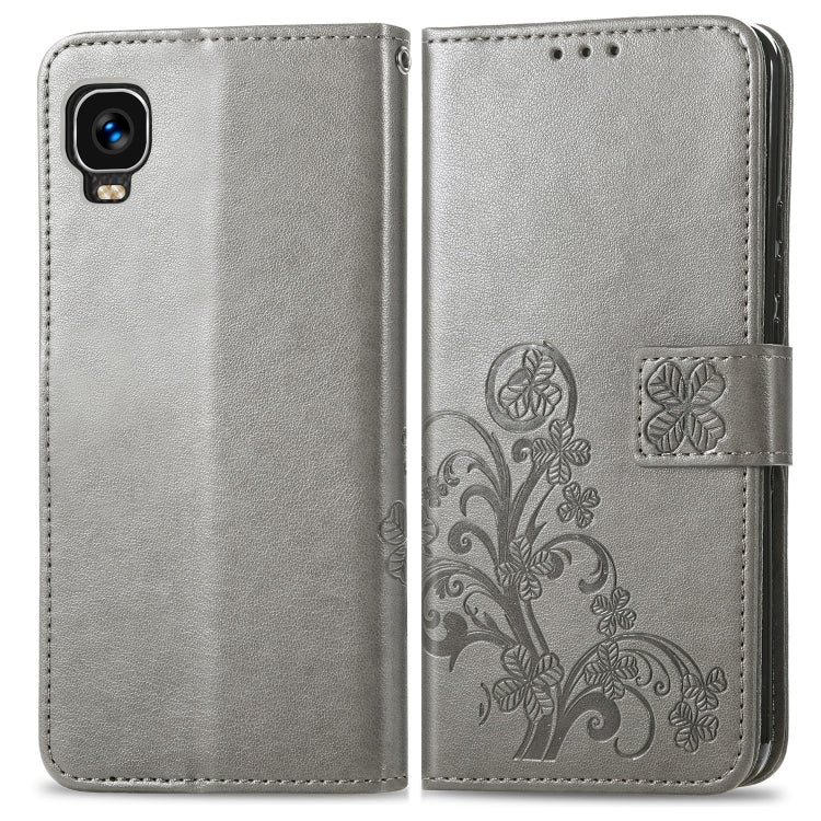For TCL A509DL / A3 Four-leaf Clasp Embossed Leather Phone Case