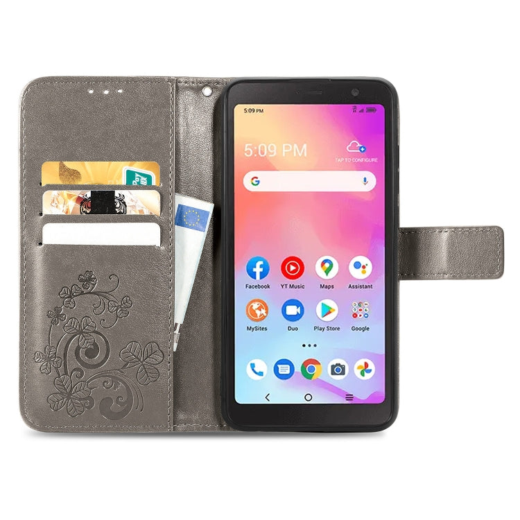 For TCL A509DL / A3 Four-leaf Clasp Embossed Leather Phone Case