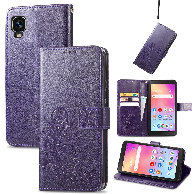 For TCL A509DL / A3 Four-leaf Clasp Embossed Leather Phone Case