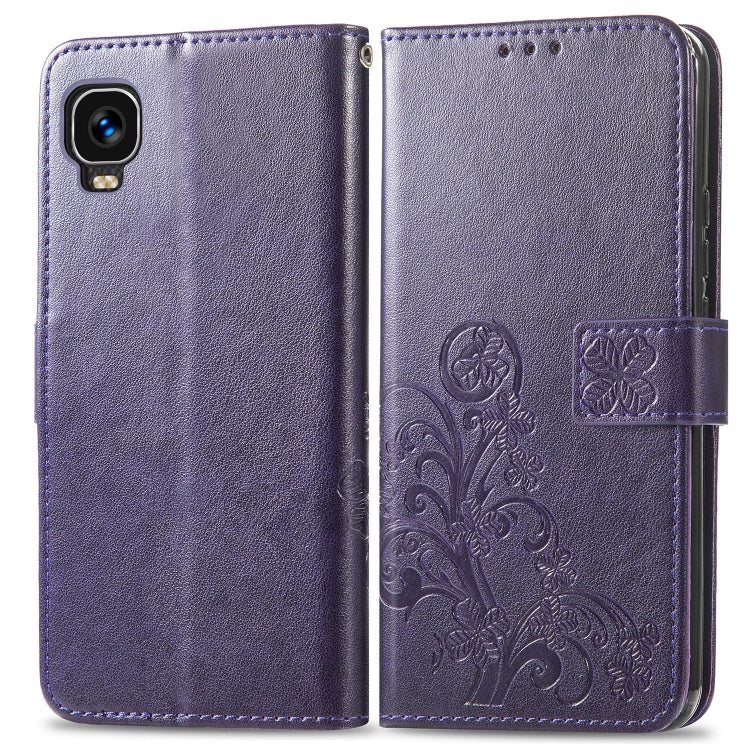 For TCL A509DL / A3 Four-leaf Clasp Embossed Leather Phone Case