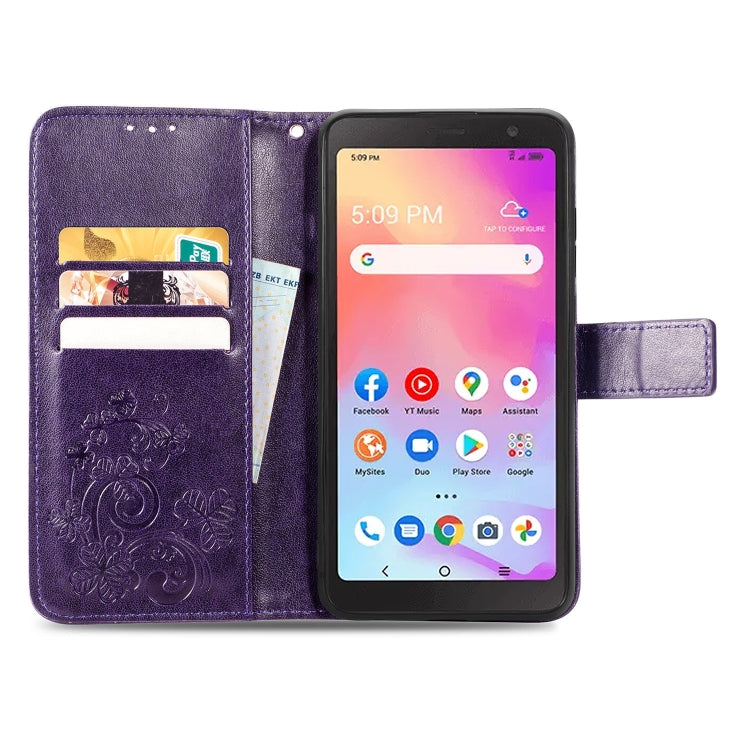 For TCL A509DL / A3 Four-leaf Clasp Embossed Leather Phone Case