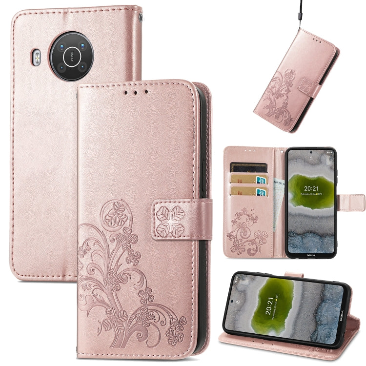 For Nokia X10 Four-leaf Clasp Embossed Leather Phone Case