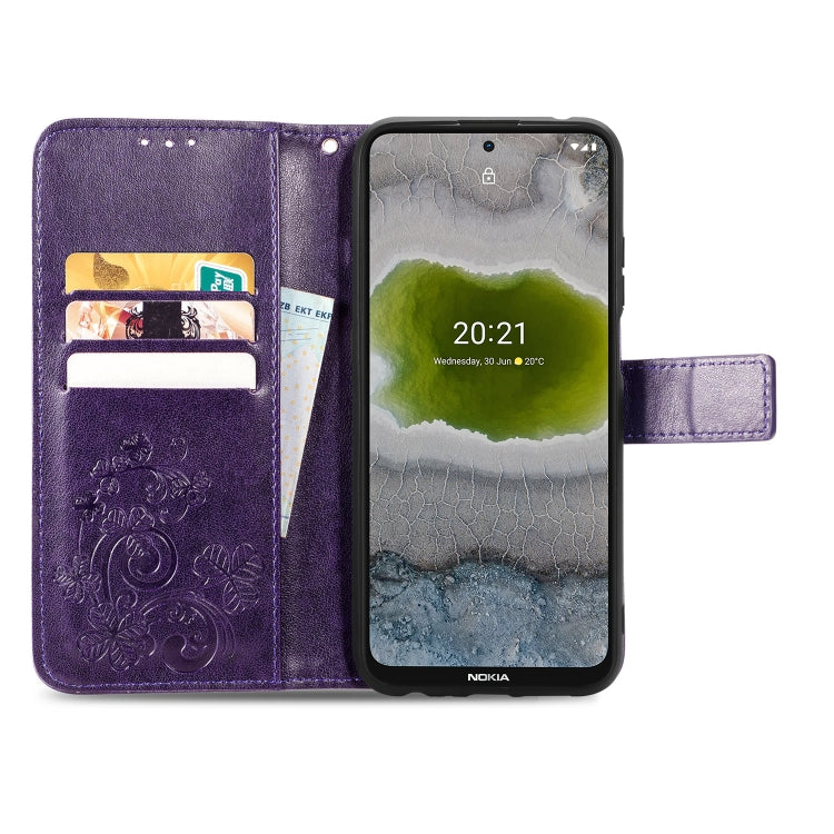 For Nokia X10 Four-leaf Clasp Embossed Leather Phone Case