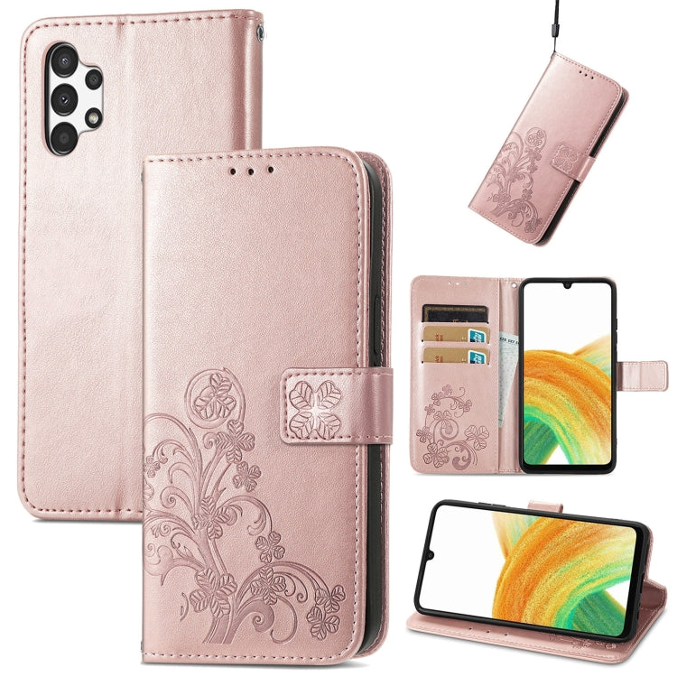 For Samsung Galaxy A13 4G Four-leaf Clasp Embossed Buckle Leather Phone Case