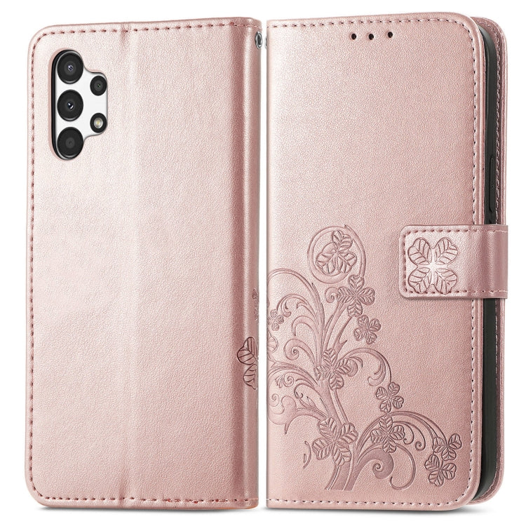 For Samsung Galaxy A13 4G Four-leaf Clasp Embossed Buckle Leather Phone Case