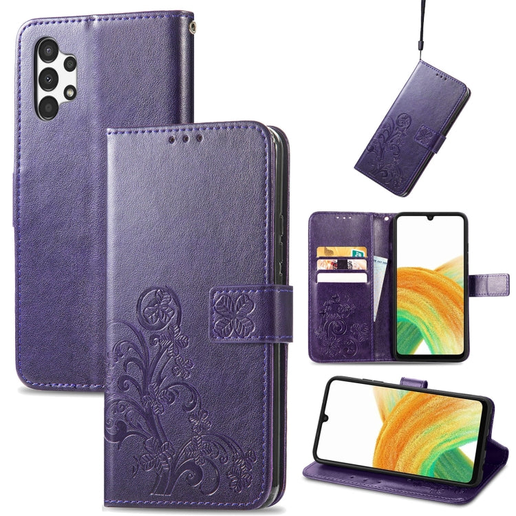 For Samsung Galaxy A13 4G Four-leaf Clasp Embossed Buckle Leather Phone Case