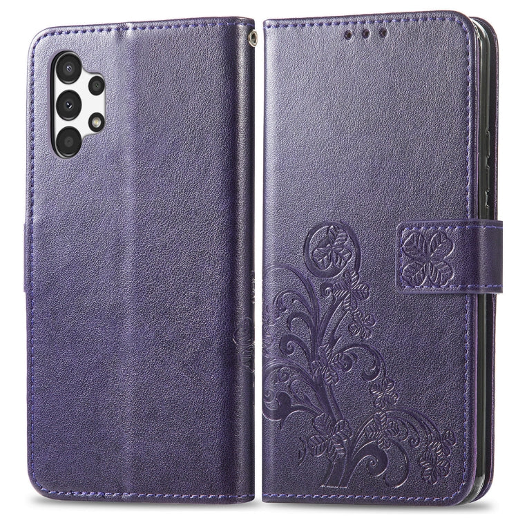 For Samsung Galaxy A13 4G Four-leaf Clasp Embossed Buckle Leather Phone Case