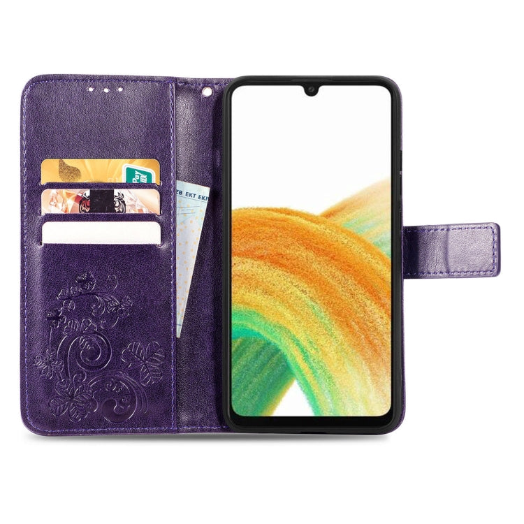 For Samsung Galaxy A13 4G Four-leaf Clasp Embossed Buckle Leather Phone Case