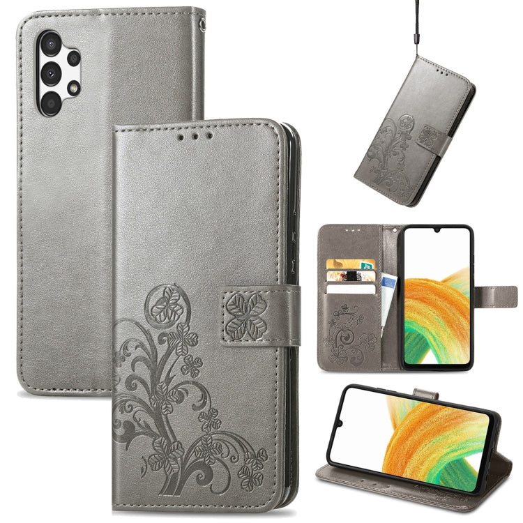 For Samsung Galaxy A13 4G Four-leaf Clasp Embossed Buckle Leather Phone Case