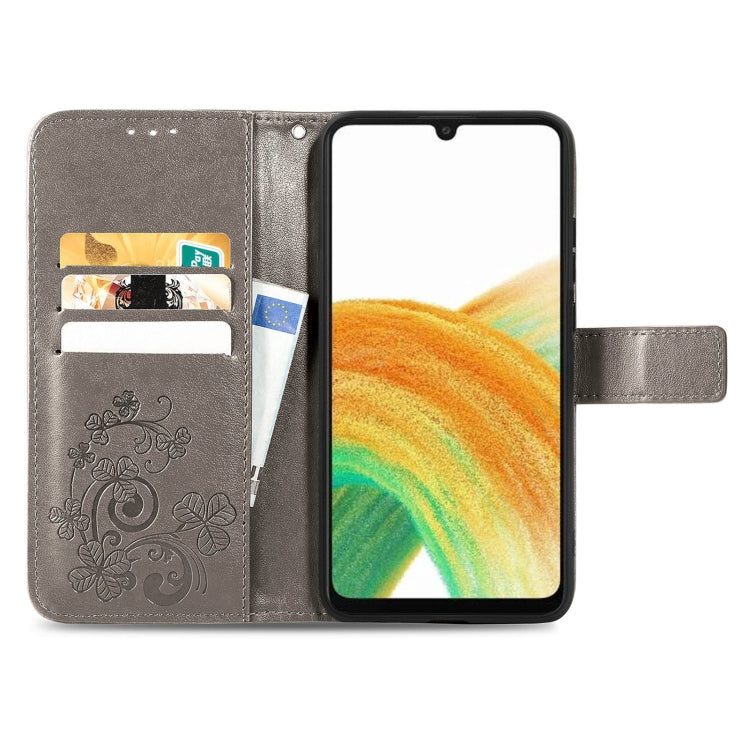 For Samsung Galaxy A13 4G Four-leaf Clasp Embossed Buckle Leather Phone Case