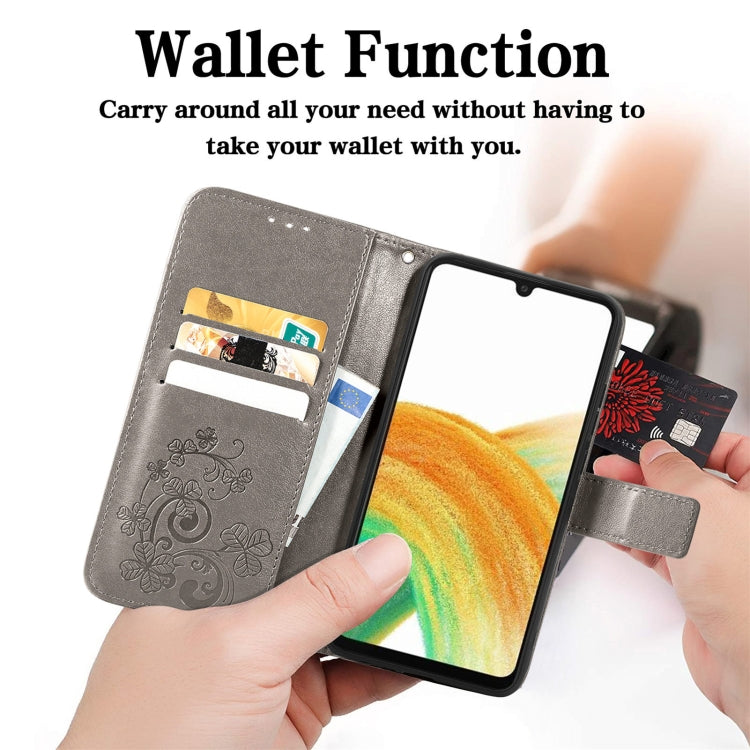 For Samsung Galaxy A13 4G Four-leaf Clasp Embossed Buckle Leather Phone Case