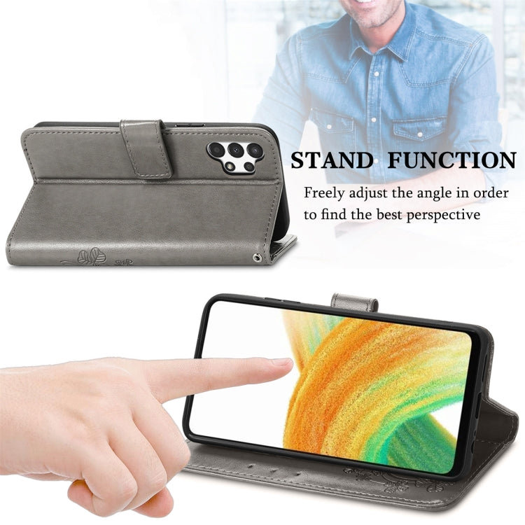 For Samsung Galaxy A13 4G Four-leaf Clasp Embossed Buckle Leather Phone Case