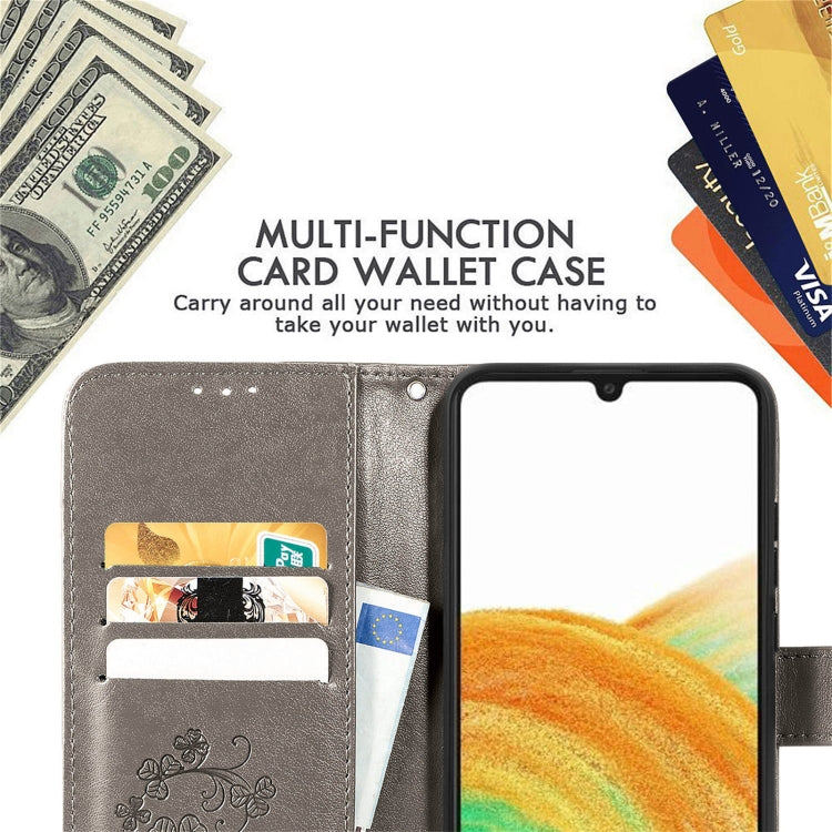 For Samsung Galaxy A13 4G Four-leaf Clasp Embossed Buckle Leather Phone Case