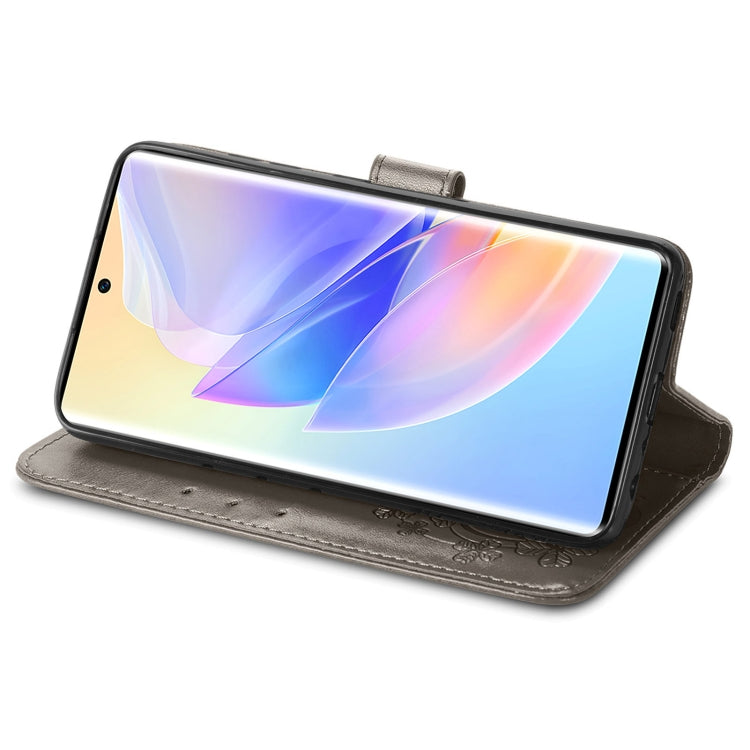 For Honor 60 SE Four-leaf Clasp Embossed Buckle Leather Phone Case