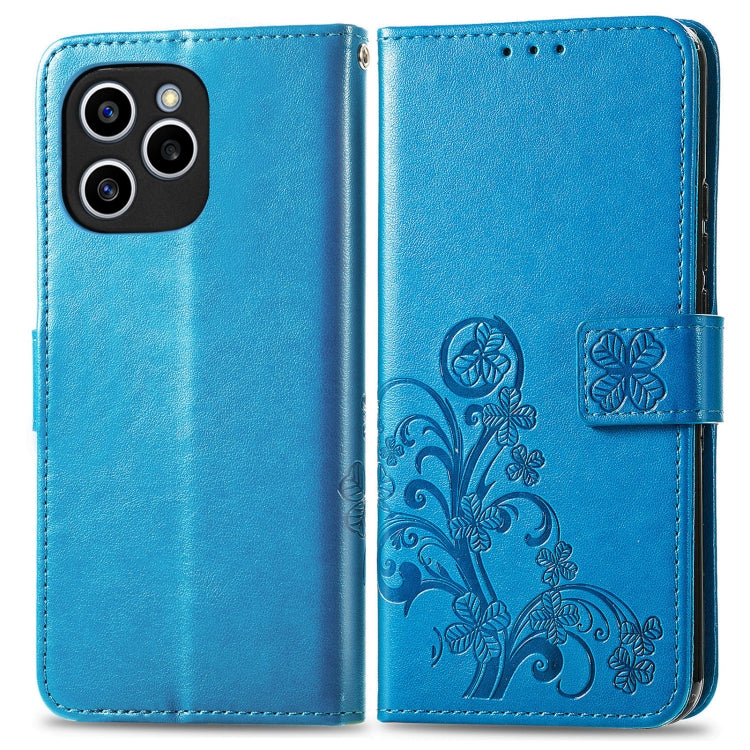 For Honor 60 SE Four-leaf Clasp Embossed Buckle Leather Phone Case