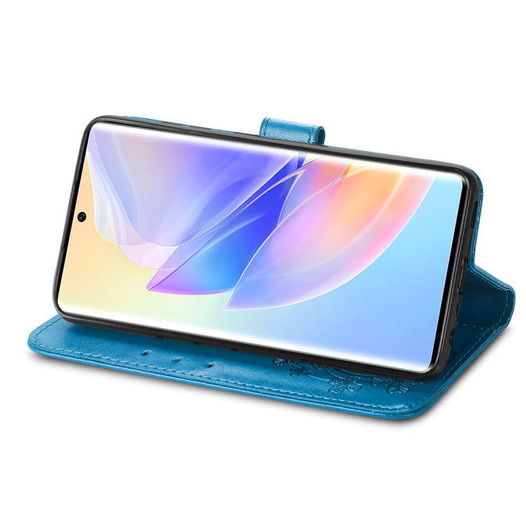 For Honor 60 SE Four-leaf Clasp Embossed Buckle Leather Phone Case