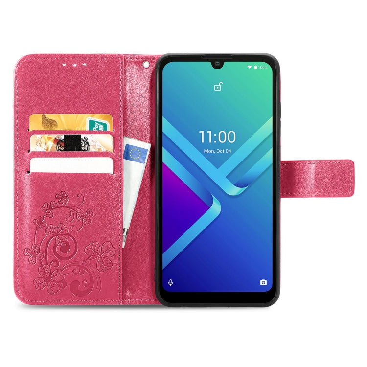 For Wiko Y82 Four-leaf Clasp Embossed Buckle Leather Phone Case