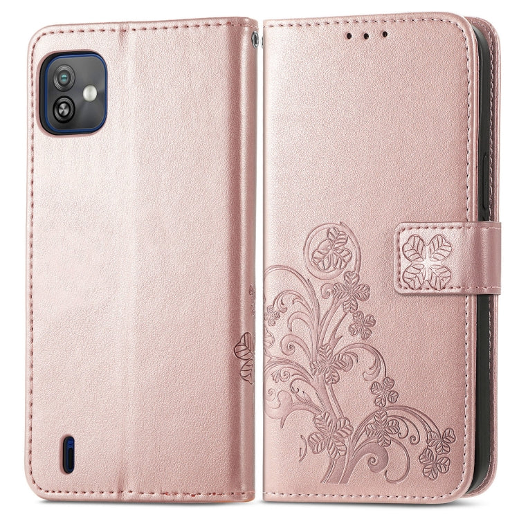 For Wiko Y82 Four-leaf Clasp Embossed Buckle Leather Phone Case