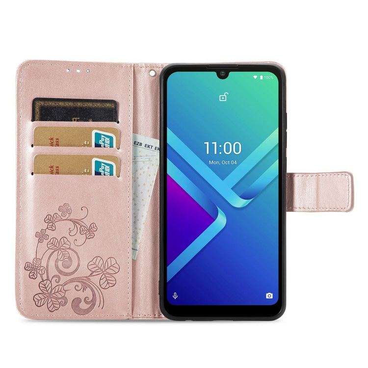 For Wiko Y82 Four-leaf Clasp Embossed Buckle Leather Phone Case