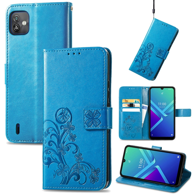 For Wiko Y82 Four-leaf Clasp Embossed Buckle Leather Phone Case