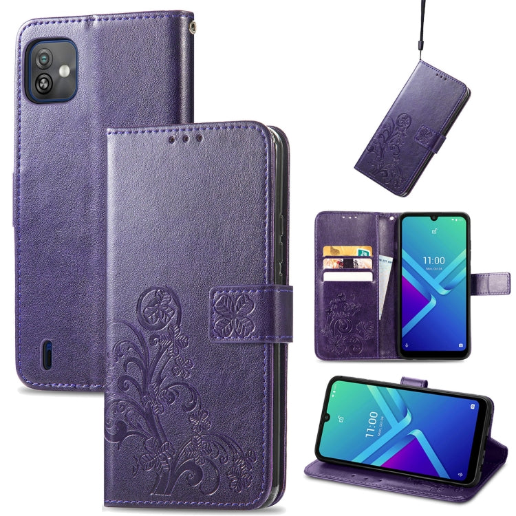 For Wiko Y82 Four-leaf Clasp Embossed Buckle Leather Phone Case