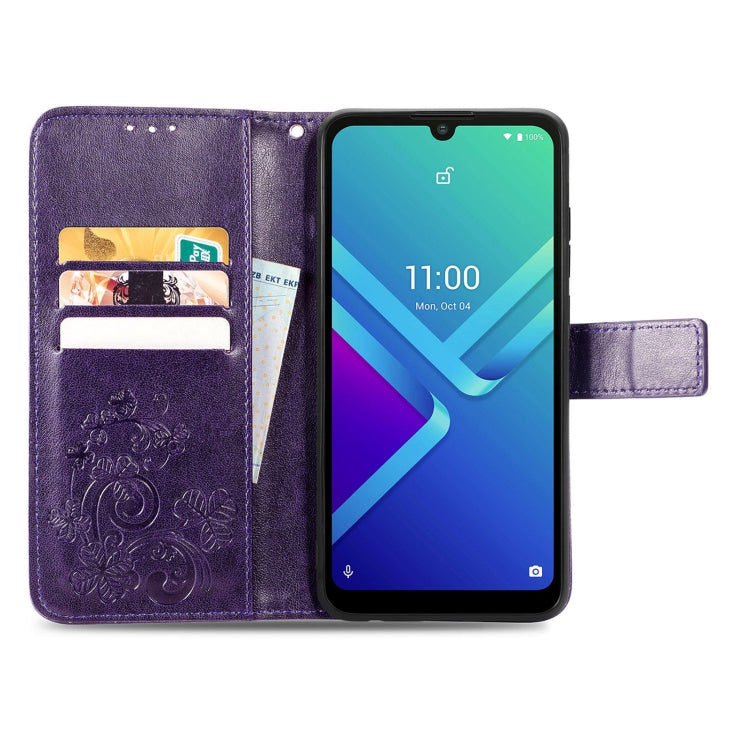 For Wiko Y82 Four-leaf Clasp Embossed Buckle Leather Phone Case