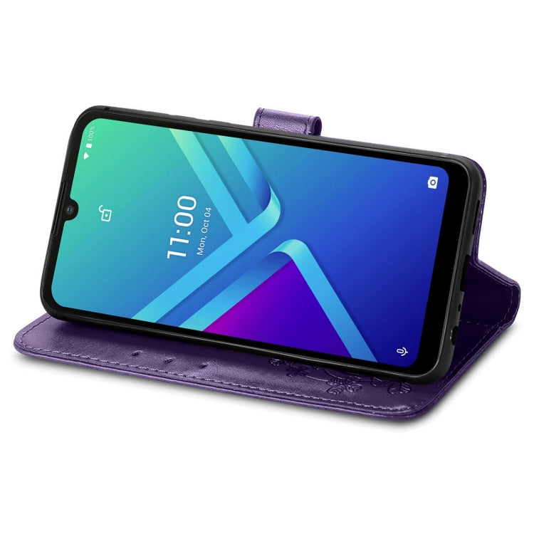 For Wiko Y82 Four-leaf Clasp Embossed Buckle Leather Phone Case