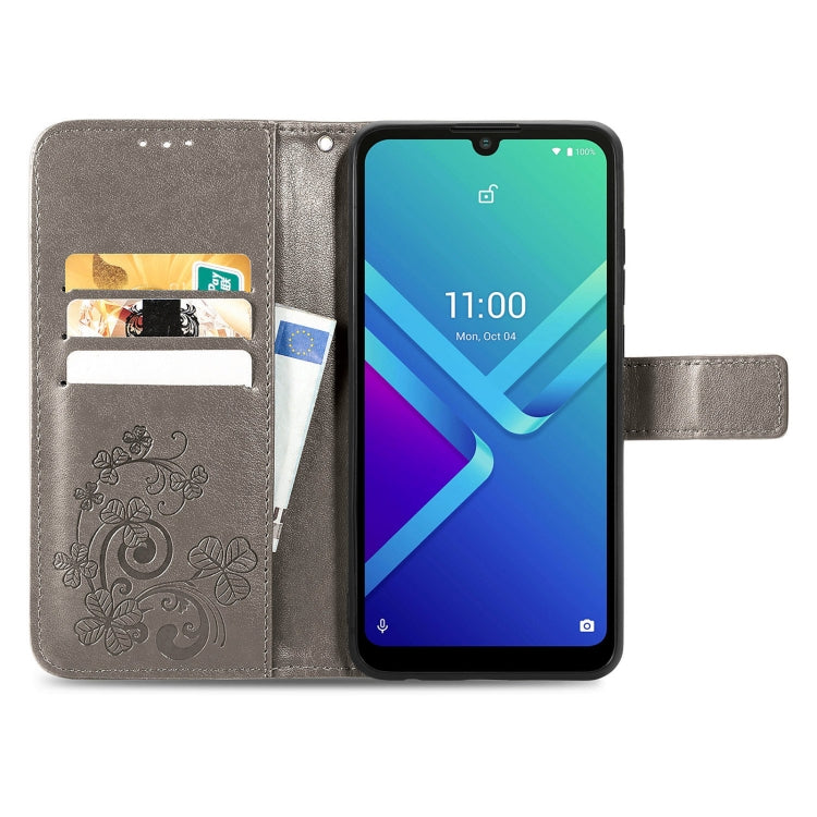 For Wiko Y82 Four-leaf Clasp Embossed Buckle Leather Phone Case