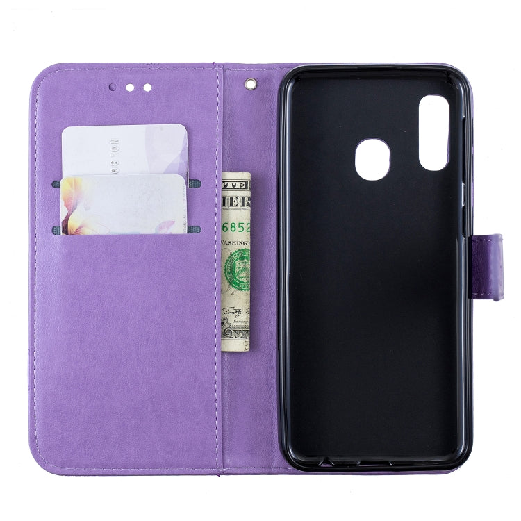 Diamond Encrusted Butterflies Love Flowers Pattern Horizontal Flip Leather Case for Galaxy A20e ,with Holder & Card Slots & Wallet & Lanyard