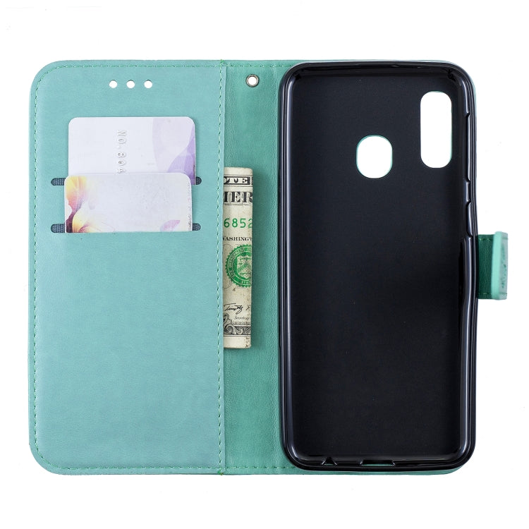 Diamond Encrusted Butterflies Love Flowers Pattern Horizontal Flip Leather Case for Galaxy A20e ,with Holder & Card Slots & Wallet & Lanyard