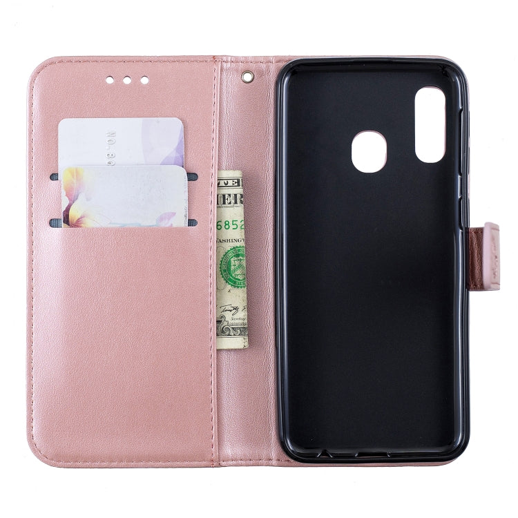 Diamond Encrusted Butterflies Love Flowers Pattern Horizontal Flip Leather Case for Galaxy A20e ,with Holder & Card Slots & Wallet & Lanyard