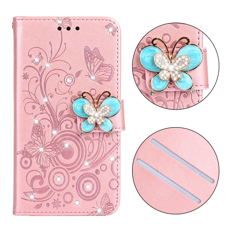 Diamond Encrusted Butterflies Love Flowers Pattern Horizontal Flip Leather Case for Galaxy A70 , with Holder & Card Slots & Wallet & Lanyard