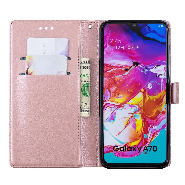 Diamond Encrusted Butterflies Love Flowers Pattern Horizontal Flip Leather Case for Galaxy A70 , with Holder & Card Slots & Wallet & Lanyard