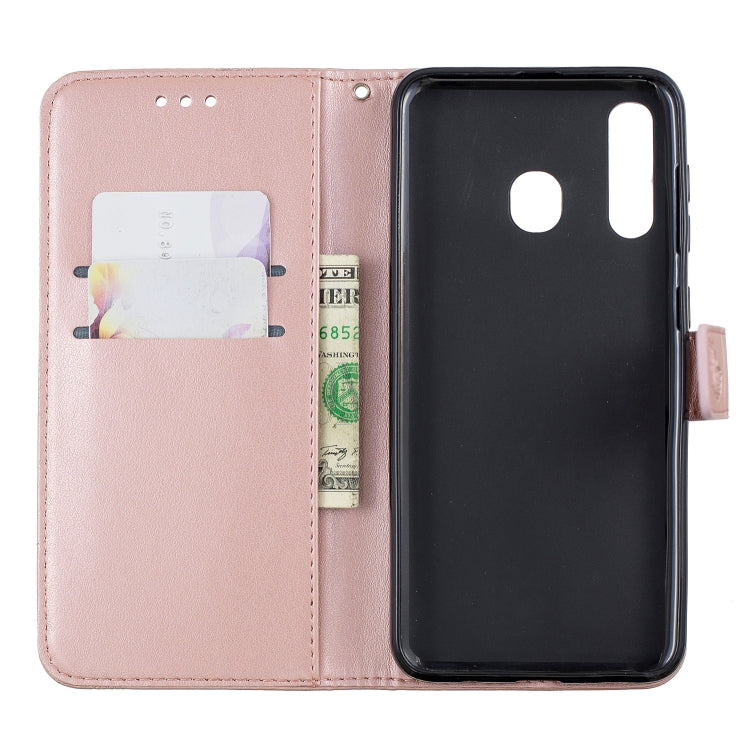 Diamond Encrusted Butterflies Love Flowers Pattern Horizontal Flip Leather Case for Galaxy A30 , with Holder & Card Slots & Wallet & Lanyard