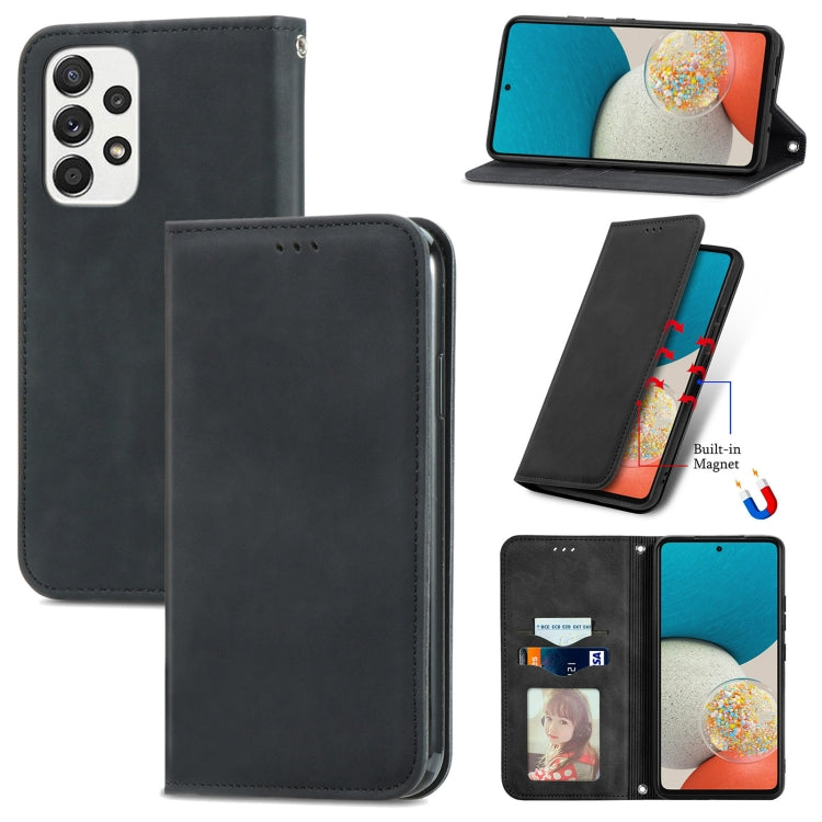 For Samsung Galaxy A73 5G Retro Skin Feel Magnetic Horizontal Flip Leather Phone Case