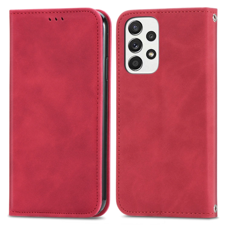 For Samsung Galaxy A73 5G Retro Skin Feel Magnetic Horizontal Flip Leather Phone Case