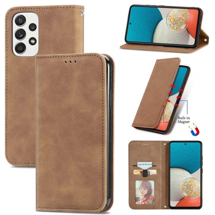 For Samsung Galaxy A73 5G Retro Skin Feel Magnetic Horizontal Flip Leather Phone Case
