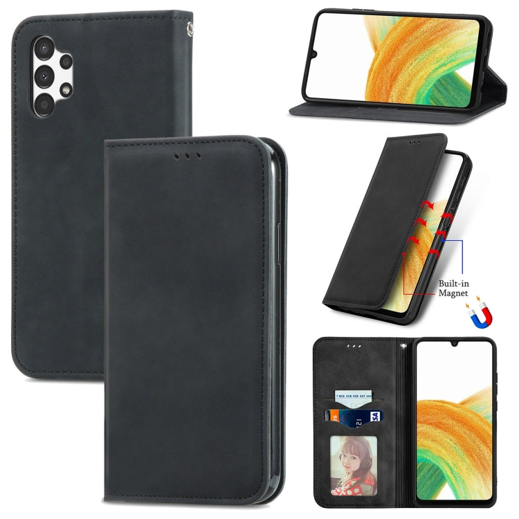 For Samsung Galaxy A13 4G Retro Skin Feel Magnetic Horizontal Flip Leather Phone Case