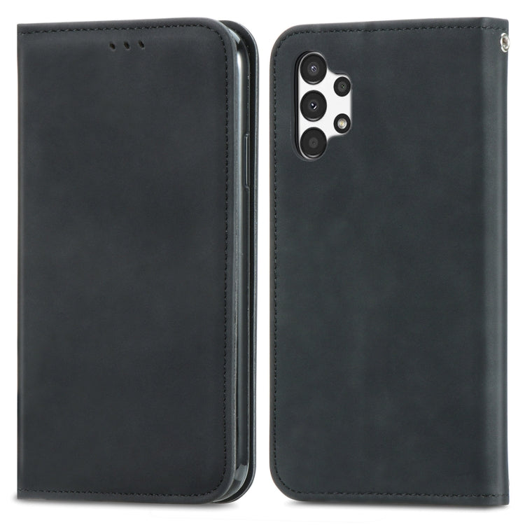 For Samsung Galaxy A13 4G Retro Skin Feel Magnetic Horizontal Flip Leather Phone Case