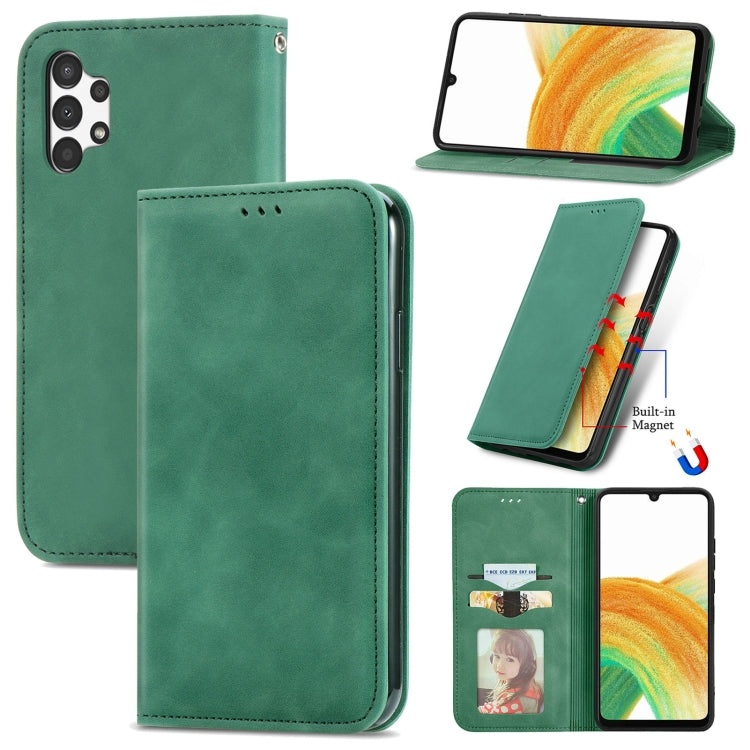 For Samsung Galaxy A13 4G Retro Skin Feel Magnetic Horizontal Flip Leather Phone Case