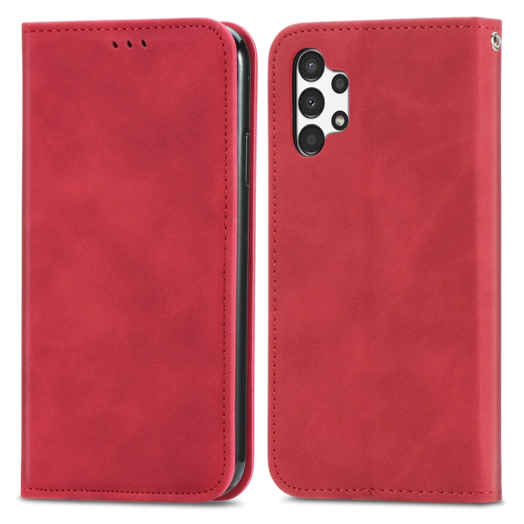 For Samsung Galaxy A13 4G Retro Skin Feel Magnetic Horizontal Flip Leather Phone Case
