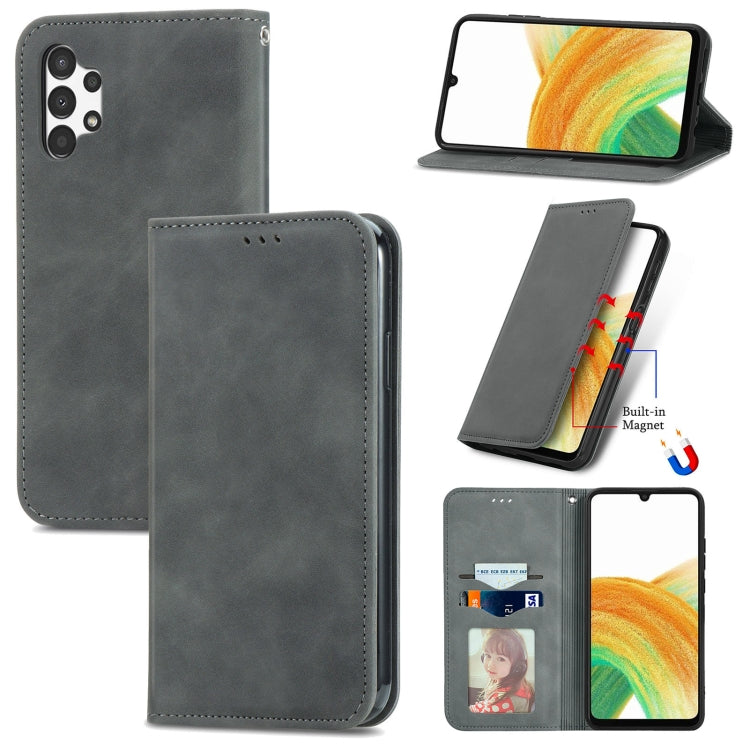 For Samsung Galaxy A13 4G Retro Skin Feel Magnetic Horizontal Flip Leather Phone Case