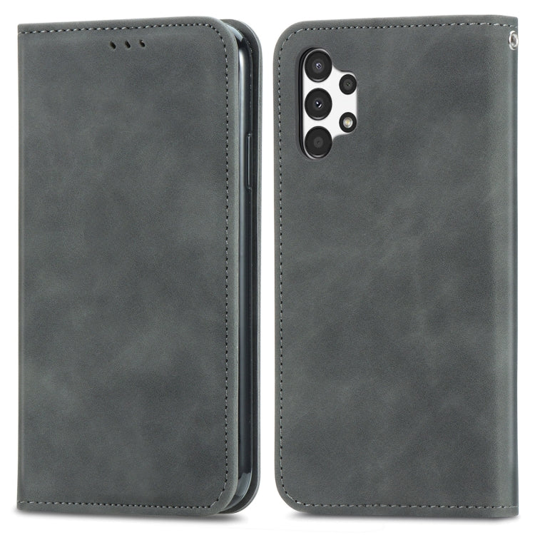 For Samsung Galaxy A13 4G Retro Skin Feel Magnetic Horizontal Flip Leather Phone Case