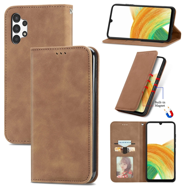 For Samsung Galaxy A13 4G Retro Skin Feel Magnetic Horizontal Flip Leather Phone Case