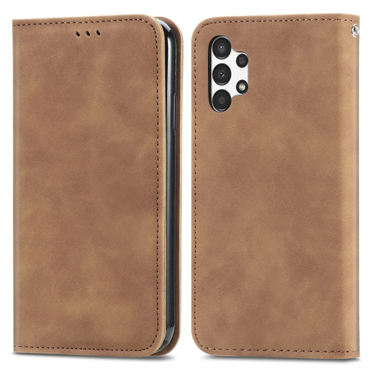 For Samsung Galaxy A13 4G Retro Skin Feel Magnetic Horizontal Flip Leather Phone Case