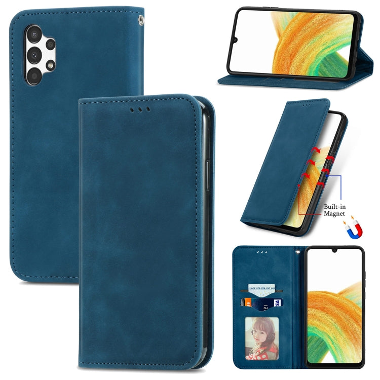 For Samsung Galaxy A13 4G Retro Skin Feel Magnetic Horizontal Flip Leather Phone Case