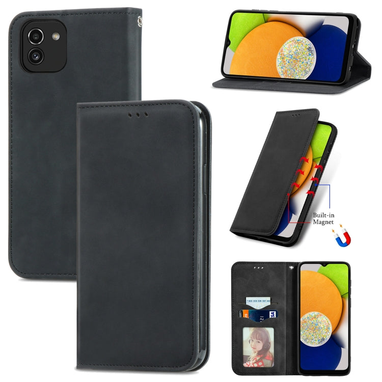 For Samsung Galaxy A03 Global 164mm Retro Skin Feel Magnetic Horizontal Flip Leather Phone Case