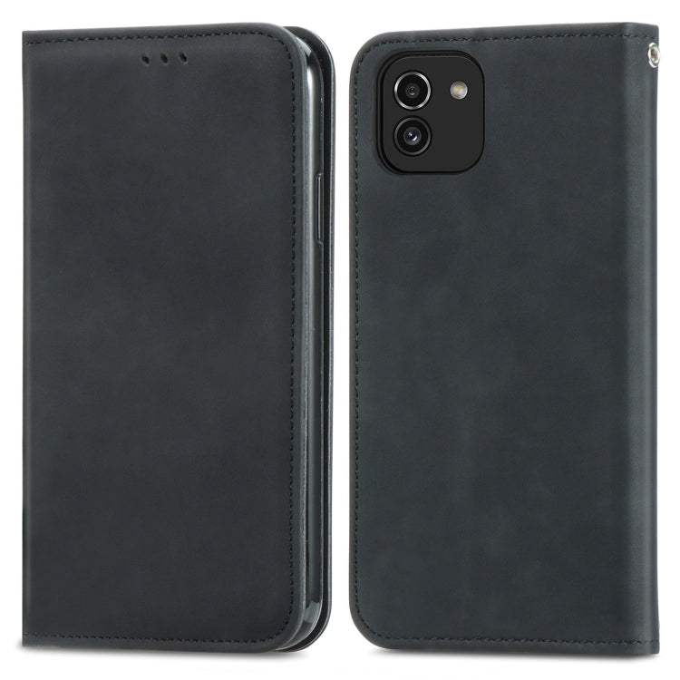 For Samsung Galaxy A03 Global 164mm Retro Skin Feel Magnetic Horizontal Flip Leather Phone Case